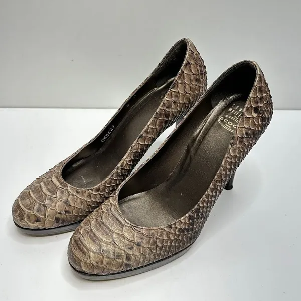 Stuart Weitzman for Scoop NYC Snakeskin Platform Pumps‎ Brown Python Heels 6M - Image 5