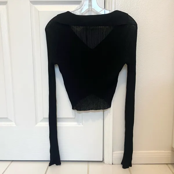 Black Long Sleeve Sheer Top - Image 2