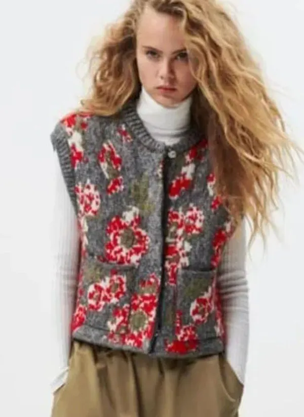 NEW ZARA Floral Jacquard Chunky Knit Vest Sleeveless Sweater BLOGGER FAV - Image 2