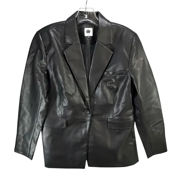 CAbi James Jacket Womens Medium Black Soft‎ Faux Leather Blazer Tailored #4495 - Image 3