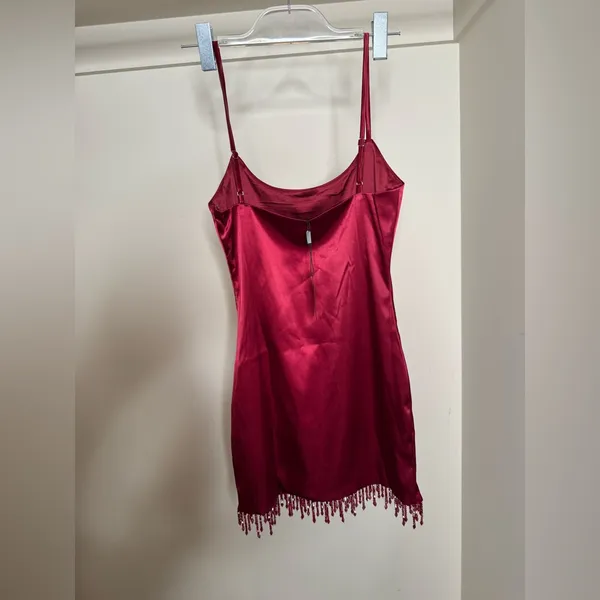 White Fox Boutique Burgundy Satin Chemise - Image 3