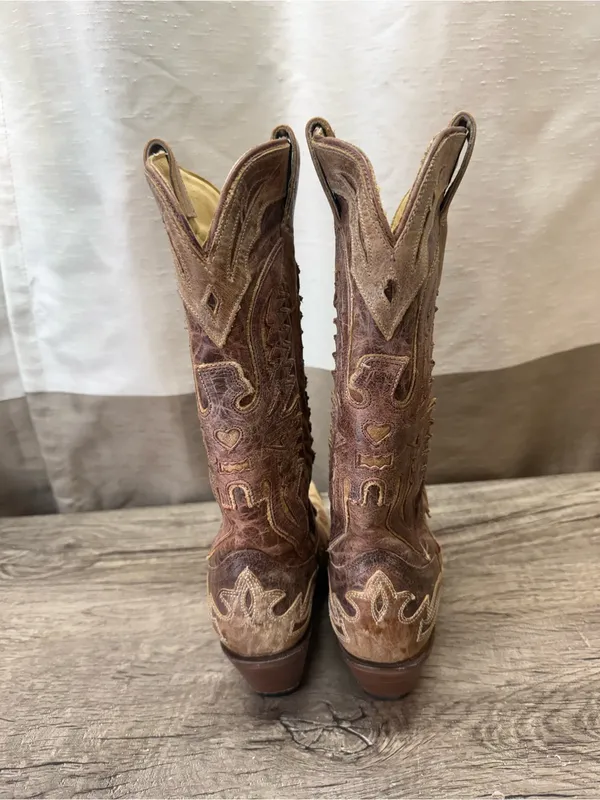 Corral Women’s Brown Distressed‎ Eagle Overlay Western Cowgirl Boot Size US 7 - Image 5