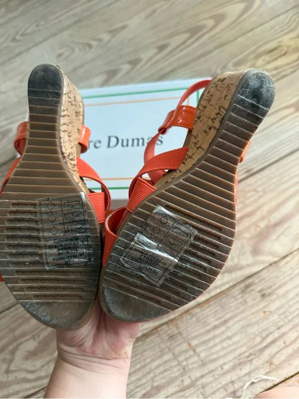 Pierre Dumas Gemma-6 Orange Wedge Sandals Size 6M - Image 3