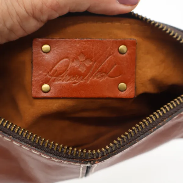 Patricia Nash Tan Leather Cosmetic Pouch Pencil Case Contrast Stitching - Image 4