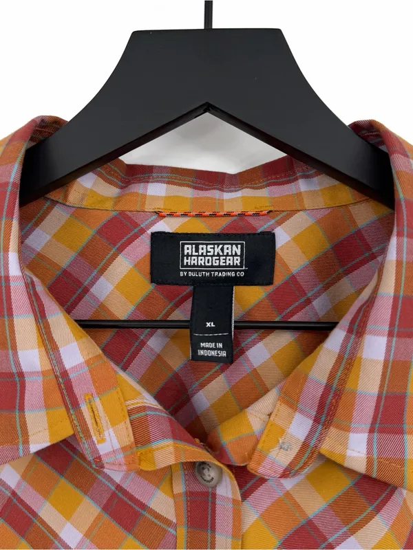 DULUTH TRADING CO Women's AKHG Midnight Sun Shirt Red Yellow Orange Plaid XL - Image 6
