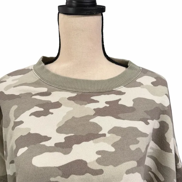 Aerie Women's Green Camo Take It Easy Crew Sweatshirt Sz L Comfort Cozy Casual - Image 2