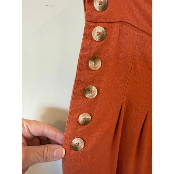 Rewash Mid Rise Button Front Pleated Wide Leg Pants Orange Women's Large Boho - Image 3