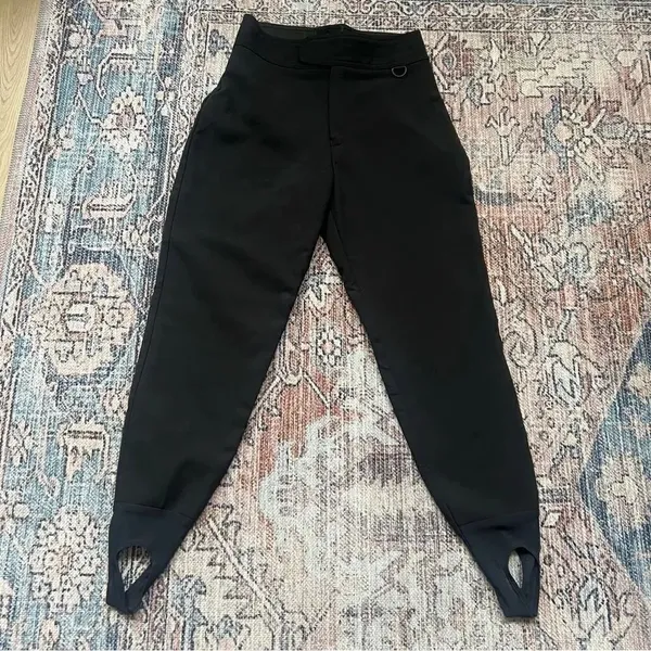 Vintage Schoeller of Switzerland Black Straight Slim Leg Stirrup Ski Snow Pants - Image 2