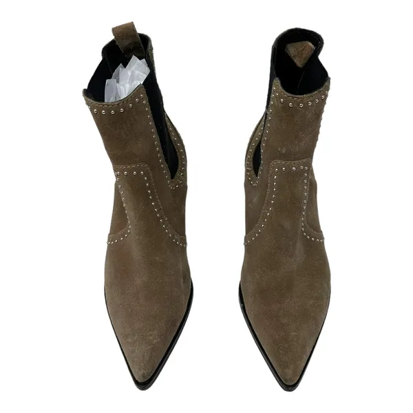 Paige Studded Suede Pointed Toe Chelsea Ankle Boots Taupe Size 7 - Image 2
