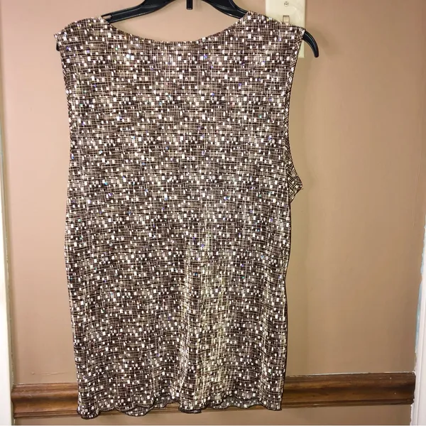 Ashley J Vintage V Neck Twist Knot Sleeveless Sequin Tank Top Brown‎ Xl - Image 2