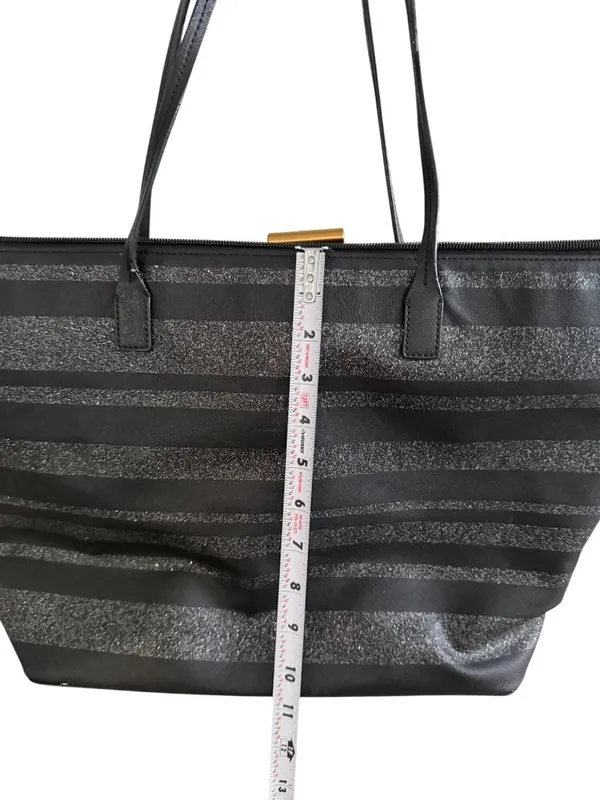 KATE SPADE Black Silver Saffiano Leather Glitter Tote Bag - Image 8