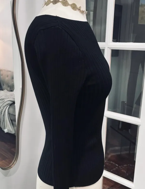 Abercrombie & Fitch Black Slash Rib Knit Sweater Top - Image 3