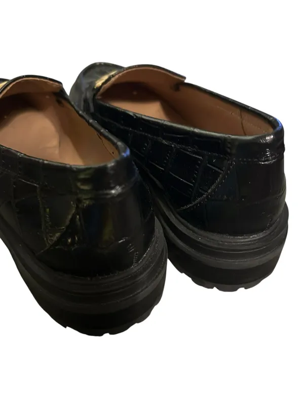 Madewell Bradley Size 7 Lugsole Loafer Croc Embossed Black Gold Horse bit - Image 7