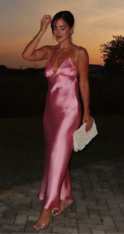 Zara Maxi dress Pink Satin ruffle bodycon party wedding summer evening - Image 4
