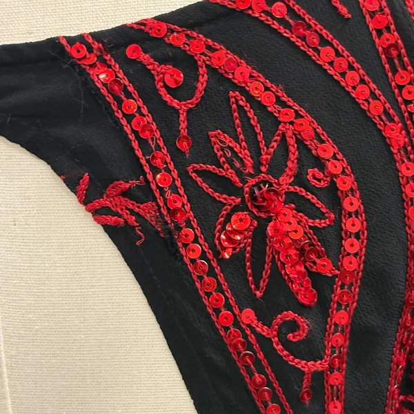 Free People My Beloved Georgette Mini Dress Black Red Sequin Embroidered Fairy 8 - Image 12