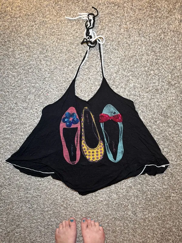 Vintage Y2K Halter Top Backless Flowy Ballet Flats Graphic Tank M - Image 8