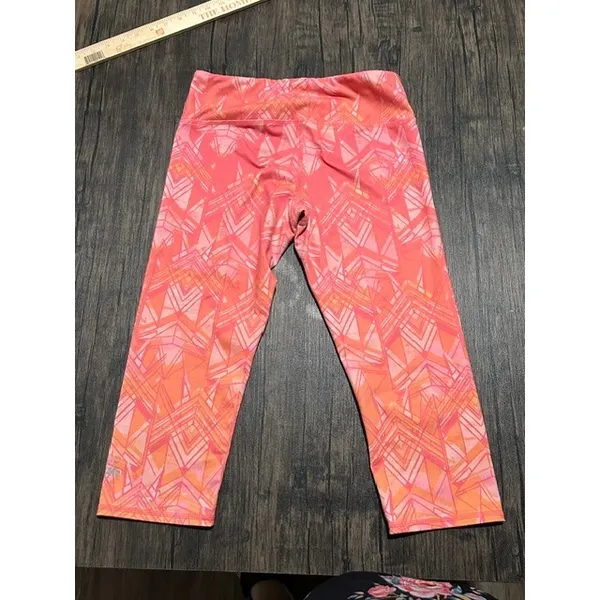Alo Yoga Women Coral Pink Orange Geometric Print Capri Gym Sporty Small - Image 2