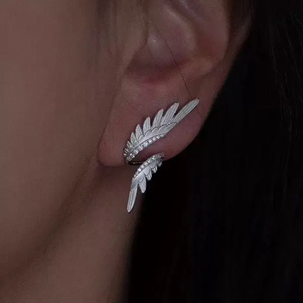 Angel Wings Stud Earrings for Women Silver - Image 2