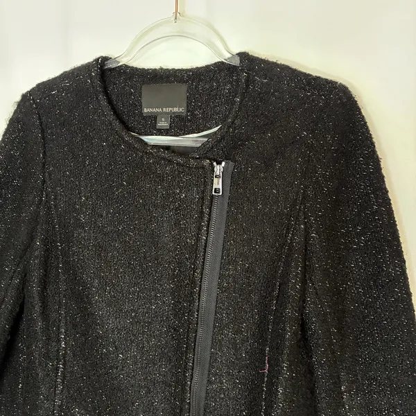 Banana Republic Soft Knit Heavy Sweater Jacket Asymmetrical Zip Womens Small - Image 2