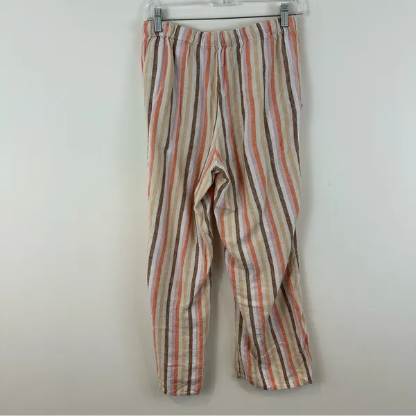 Urban Outfitters Chance Stripe Pant Linen Pull On Neutral Multi Small - Image 6