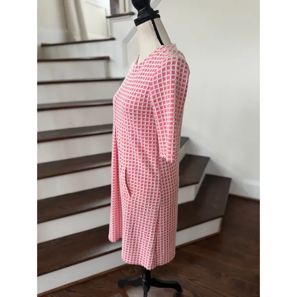 Tyler Boe Pink & White Window Pane Check Plaid 60s Knee Length Shift Dress - Image 3