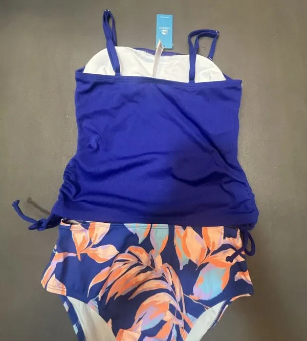 Cupshe Size S Blue Ribbed Tankini Top and Floral High-Waisted Bikini Bottom Set - Image 7