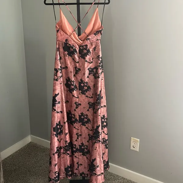 Lulus Tea Gardens Rusty Rose Floral Print Satin Maxi Dress Size Small - Image 3