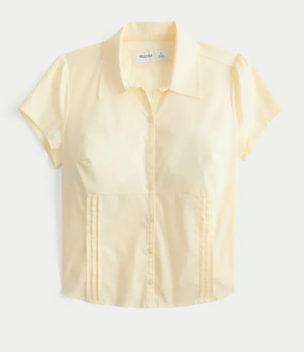 New Yellow Hollister Short-Sleeve Button Front Shirt - Image 2
