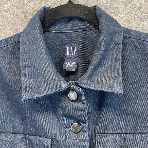 GAP‎ Jean Jacket Women's Small Indigo Denim Cotton Button Front Dark Wash Blue - Image 4