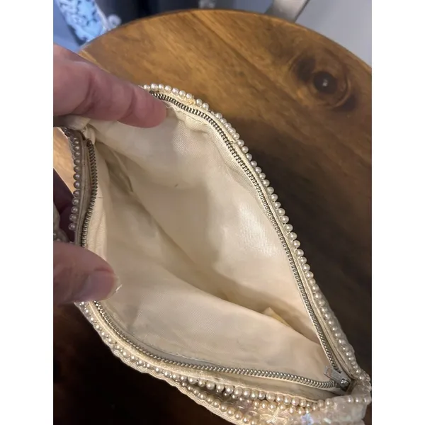 Vintage Sequin Beaded Pearl Clutch Bag Made In Japan Zipper Cocktail Formal - Image 6