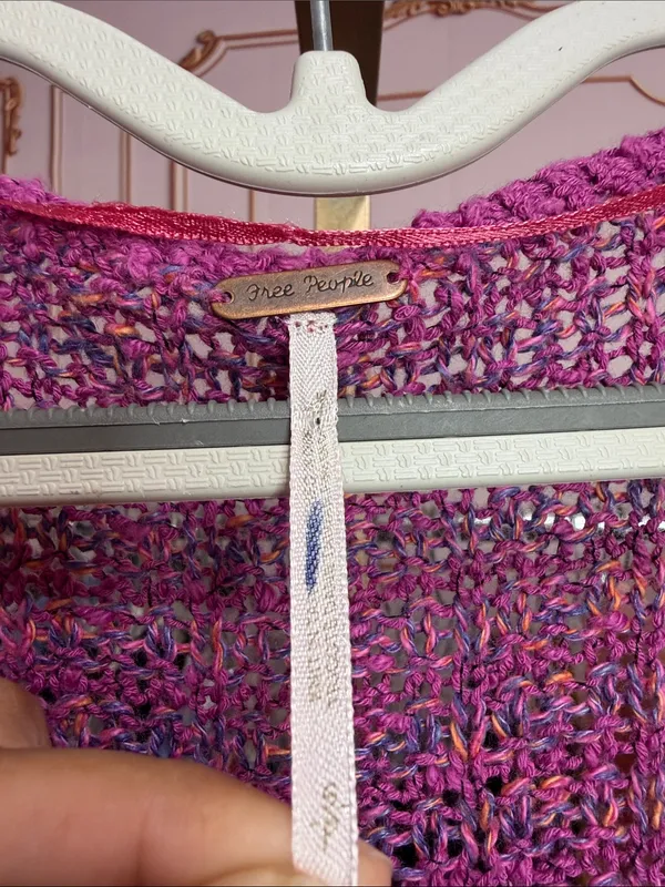 Free People Pink Multicolor Marled Knit V Neck Sweater Open Knit Boho Pullover - Image 4