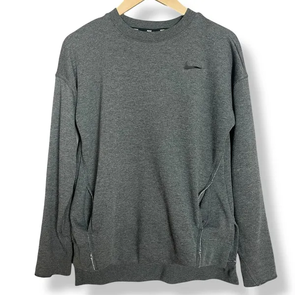 Nike Sweatshirt Top Gray Women Size XS‎ Relaxed Fit Long Sleeve Fleece Raw Seams - Image 3