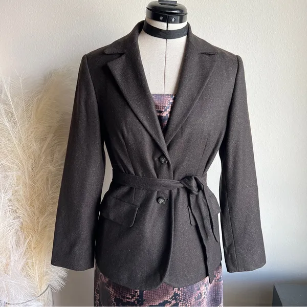 SISLEY brown tweed belted tailored blazer - Image 2