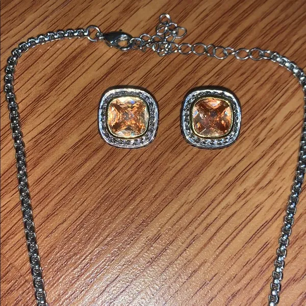 Citrine rhinestone necklace & earring set - Image 3