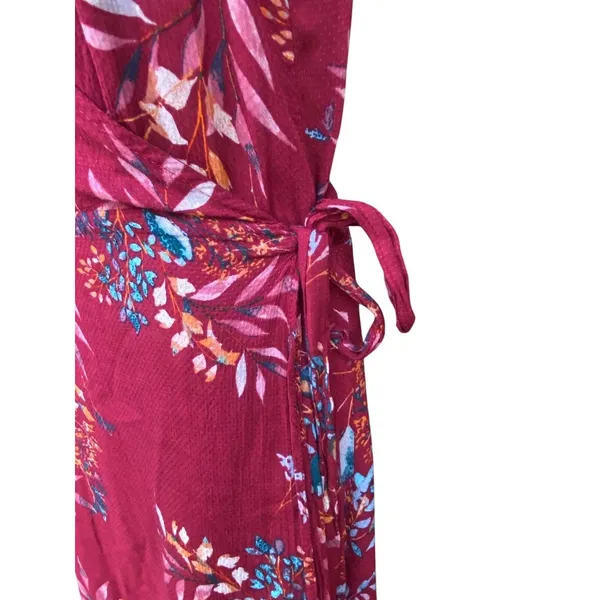 Lulus Amal Floral Wrap Maxi Dress M Burgundy V-Neck Hi-Low Summer Party Wedding - Image 8