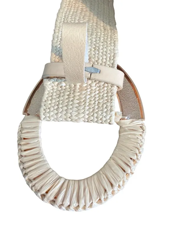 Woven Belt Gold Oval Buckle Raffia Wrapper Adjustable 4.5" Buckle 41" - Image 5
