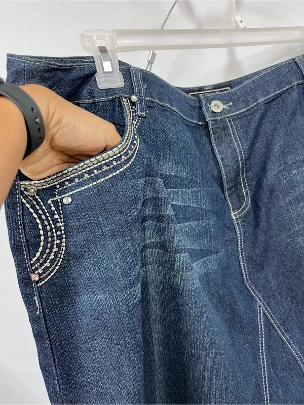 Vintage Cato Woman Blue Denim Jean western skirt studded rhinestone pockets 22w - Image 13