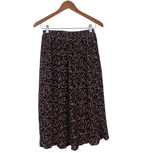 Trendyol Floral‎ Pleated Midi Skirt Green Pink Ditsy Print Elastic Waist Size 34 - Image 2