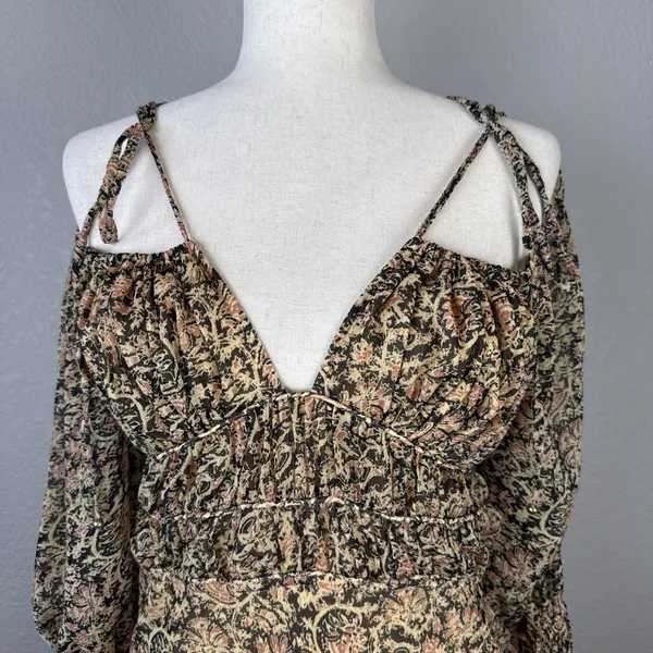 Free People Aglow Cutout Midi Maxi Dress Size L Ditsy Floral Long Puff Sleeves‎ - Image 2