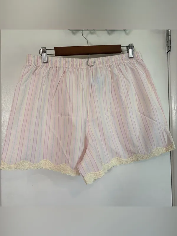 Vintage Lace Trim High Rise Boxer Shorts. Pastel Stripes. Size: XL. 100% Cotton. - Image 3