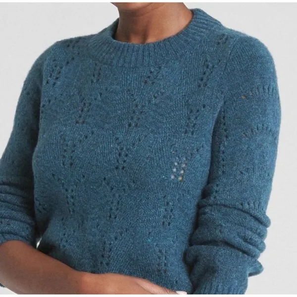 NWT Gap Pointelle Knit Sweater Crewneck Pullover Blue‎ Size L /wool - Image 4