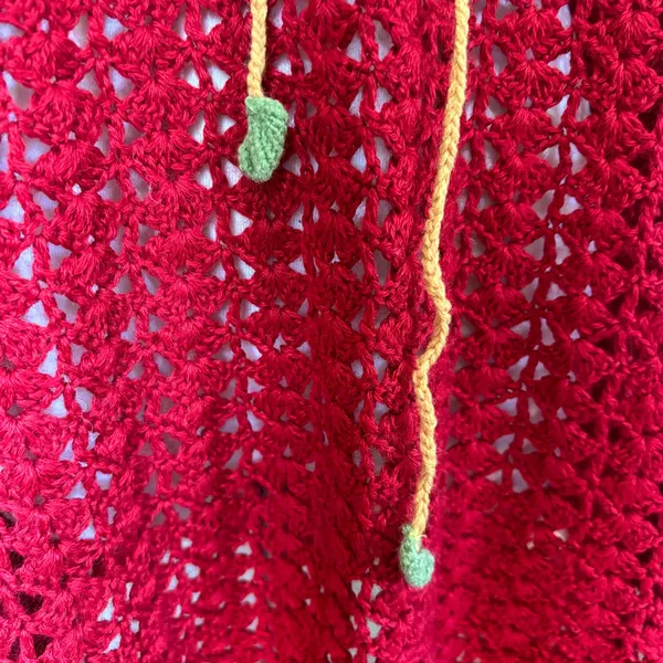 Free People Red Crochet Wool Tunic Top Floral Quilted Yoke Sz M Cottagecore Boho - Image 3