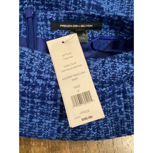 French Connection Azzurra Tweed Plaid Mini Skirt Blue NWT MSRP $98 size 2 - Image 7