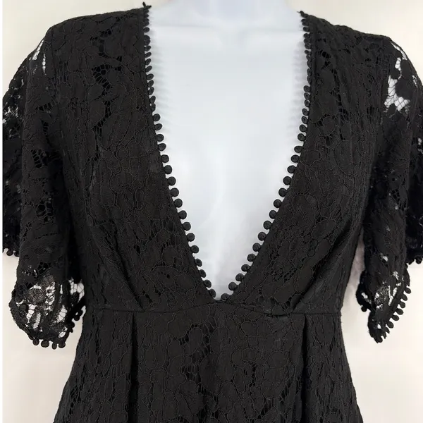Showpo Lace Mini Dress 6 Whimsigoth Romantic Babydoll Deep V Fairy Grunge Y2K - Image 4
