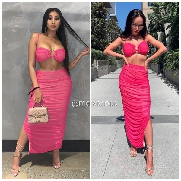 Miss Circle Pink Ruch Maxi Skirt - Image 3