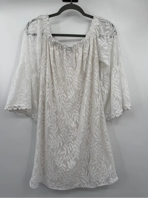 Lilly Pulitzer Nevie Dress M Resort White Lace Off Shoulder Bell Sleeve - Image 2