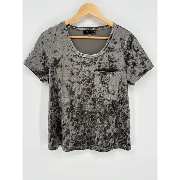 Bagatelle‎ Collection Silver Gray Crushed Velvet Pocket Tee Top Size Small - Image 2