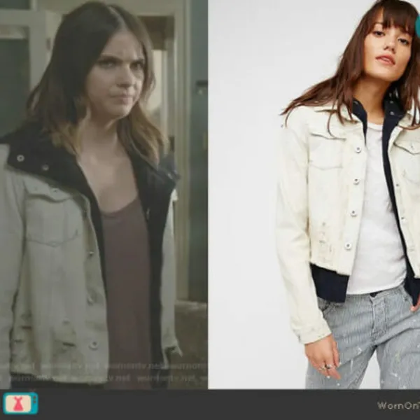 Free People Double Weave Denim Jacket Hoodie Distr - Image 4