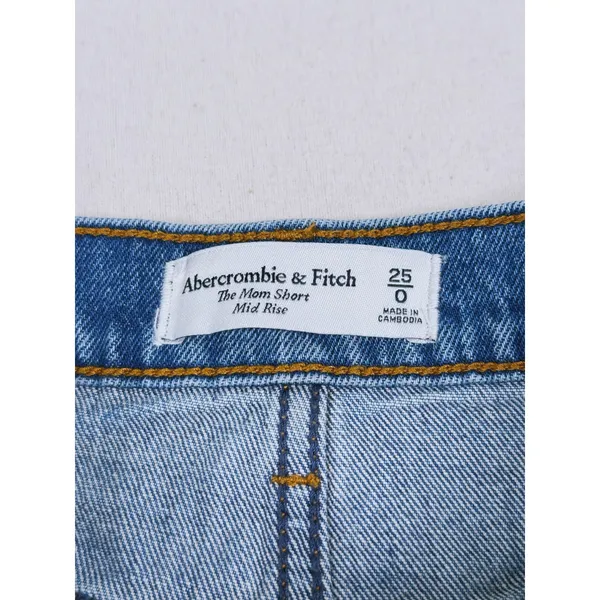 Abercrombie & Fitch Mom Shorts Mid Rise Size 0 Blue Denim Distressed 90s Retro - Image 3