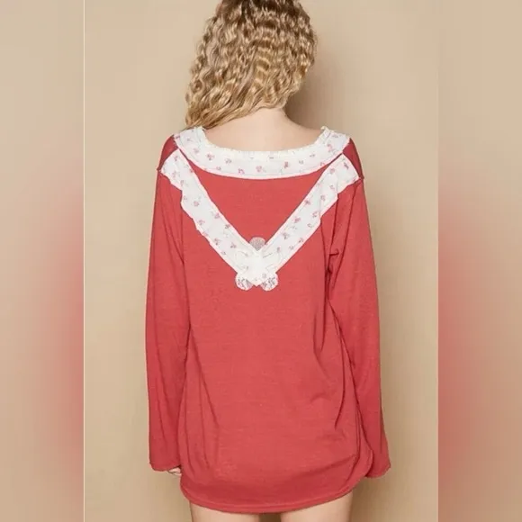 POL Lace Flower Patch Long Sleeve Long sleeve top Size Large - Image 2